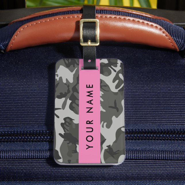 Étiquette À Bagage Modèle de camouflage gris, Votre nom, Personnalise (Insitu Rectoal 2)