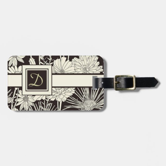 Étiquette À Bagage Modèle d'étiquette de bagages floral Monogrammé mo (Devant horizontal)