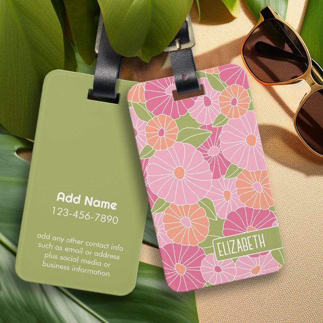 Étiquette À Bagage Modèle Floral d'été coloré Nom personnalisé (Personalized Luggage Tag)