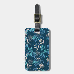 Étiquette À Bagage Modèle Floral Hydrangea stylisé - Bleu élégant