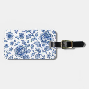 Étiquette À Bagage Modèle Floral Royal Bleu Rose