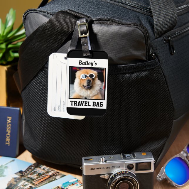 Étiquette À Bagage Modèle photo de chien personnalisé mignon (Recto & Verso)
