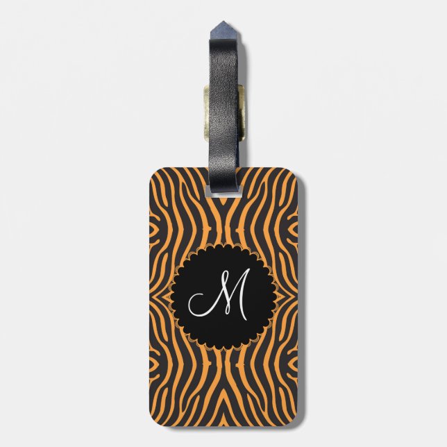 Étiquette À Bagage Modèle Zèbre Noir & Orange Customisé (Dos Vertical)