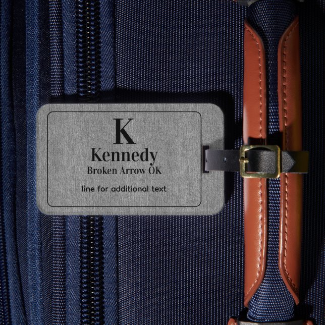 Étiquette À Bagage  Modern Black Lettering Light Grey Denim Print (Insitu Rectoal 4)