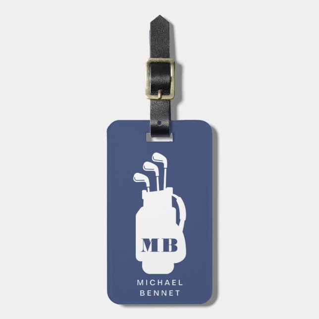 Étiquette À Bagage Modern Blue Golf Sport Monogram (Devant Vertical)