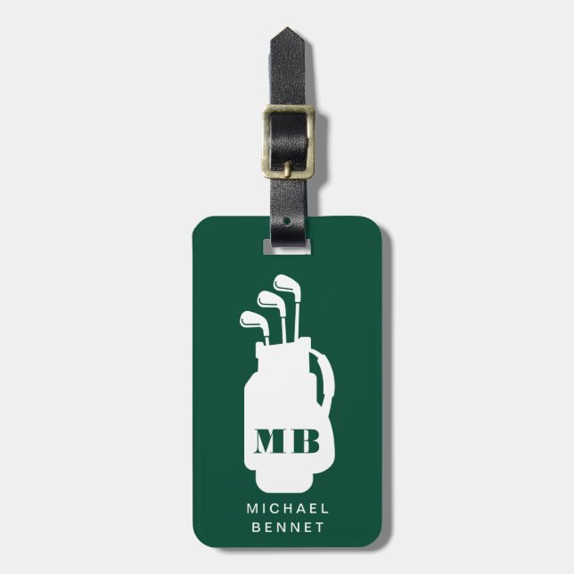 Étiquette À Bagage Modern Green Golf Sport Monogrammed (Devant Vertical)