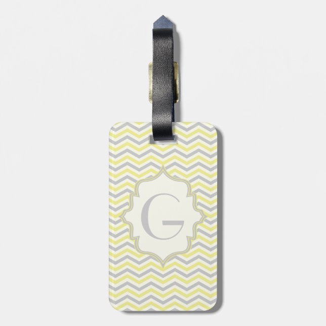 Étiquette À Bagage Modern yellow, grey, ivory chevron pattern custom (Dos Vertical)