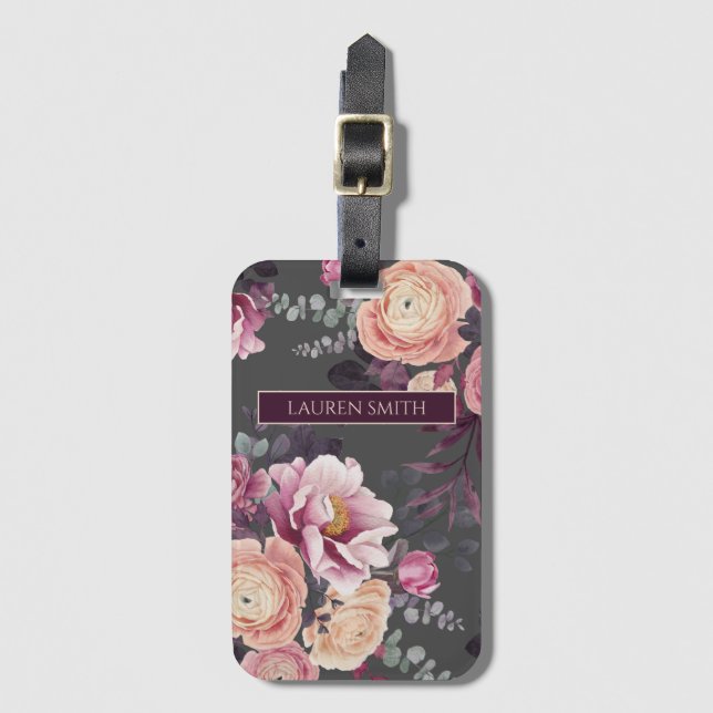 Étiquette À Bagage Moderne aquarelle florale élégant personnalisé (Devant Vertical)