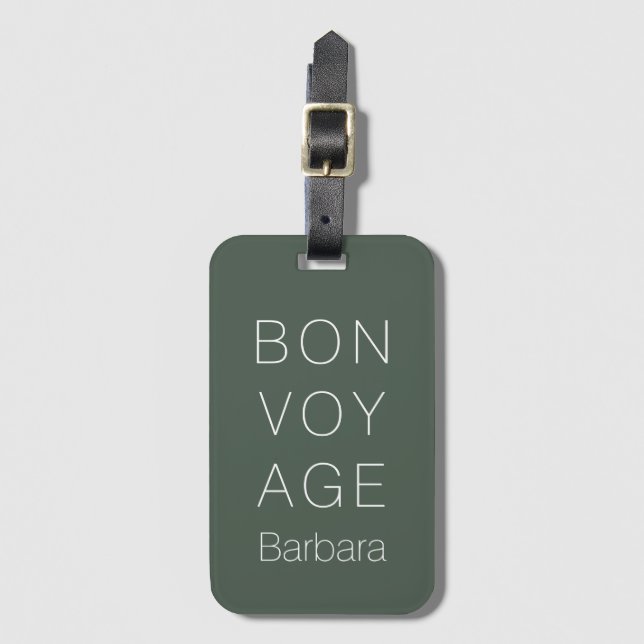 ÉTIQUETTE À BAGAGE MODERNE BON VOYAGE MOSS VERT (Devant Vertical)