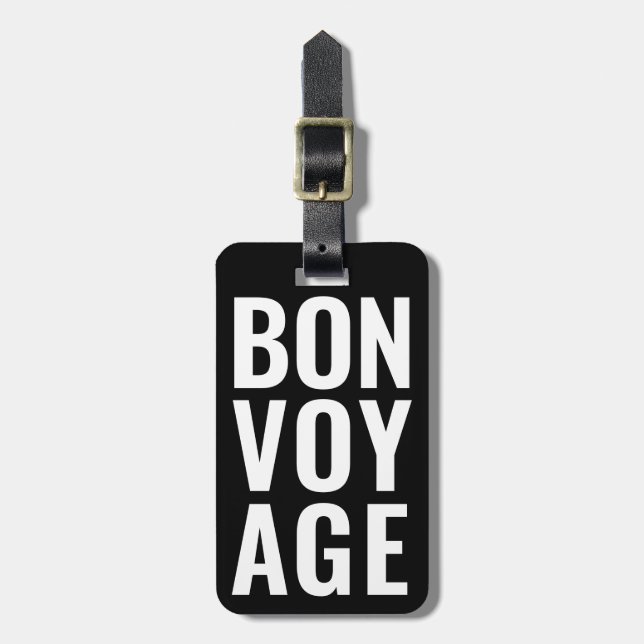 Étiquette À Bagage Moderne Cute Funny Bold bon voyage Noir et blanc (Devant Vertical)