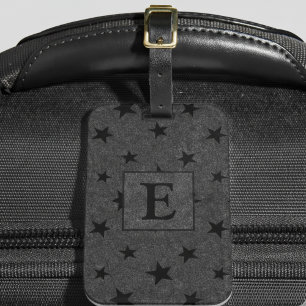 Étiquette À Bagage Moderne Elegant Chic Black Star Motif Monogramme