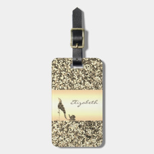 Étiquette À Bagage Moderne Élégant Féminin, Paillettes Dorées, Talon