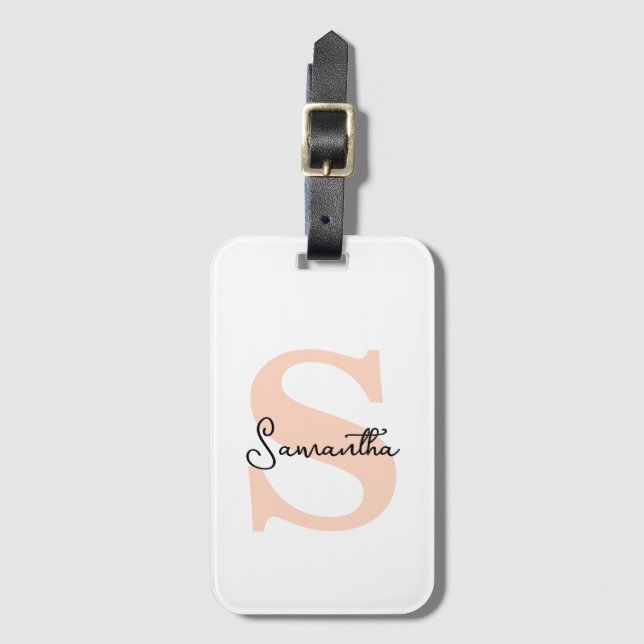 Étiquette À Bagage Moderne Elégant Personnalisé Monogramme rose initi (Devant Vertical)