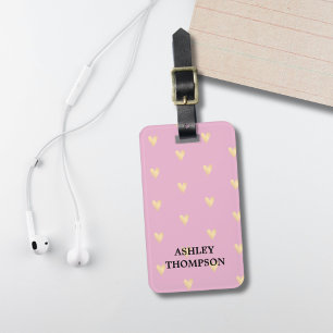 Étiquette À Bagage Moderne Elégant Rose Faux Gold Hearts