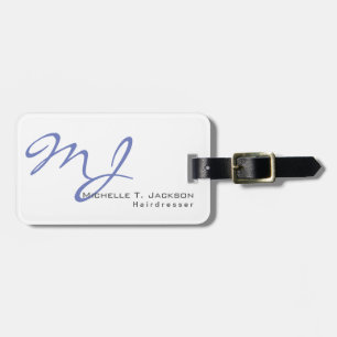 Étiquette À Bagage Moderne et élégant Monogramme Bleu Coiffeur blanc