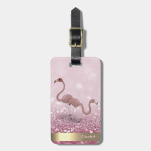 Étiquette À Bagage Moderne Flamants roses mignons Parties scintillant