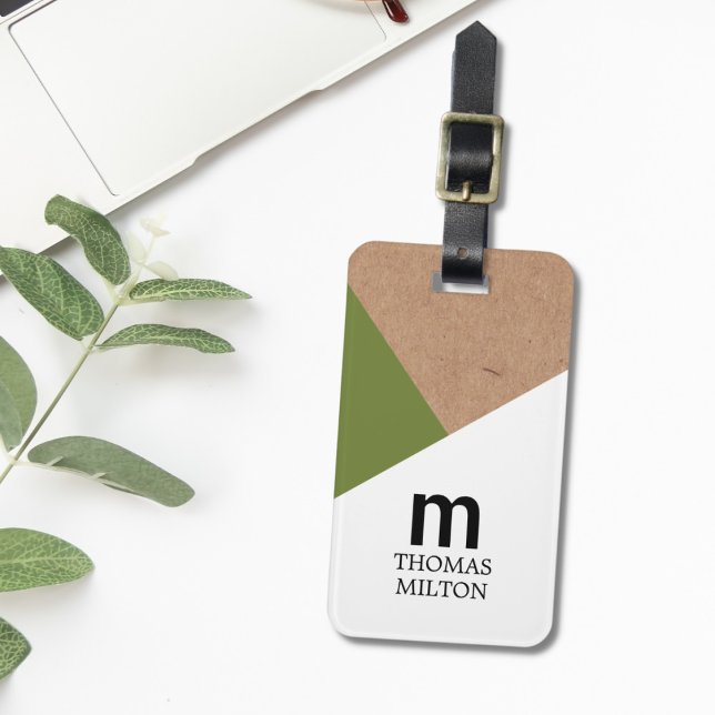 Étiquette À Bagage Moderne géométrique imprimé Kraft Blanc Vert (Créateur téléchargé)