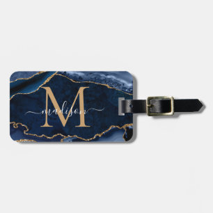 Étiquette À Bagage Moderne Marine Blue Gold Agate Géode Girly Monogra