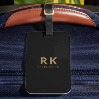 Étiquette À Bagage Moderne minimaliste tendance Noir Or Deux Monogram