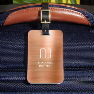 Étiquette À Bagage Moderne Monogramme Cuivre Métallisé