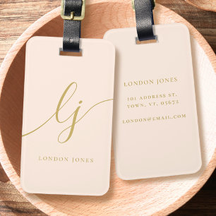 Étiquette À Bagage Moderne Monogramme Script Calligraphie Blush Pink 