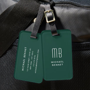Étiquette À Bagage Moderne Monogramme Vert Emeraude