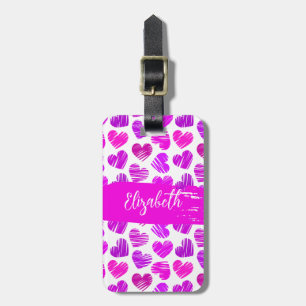 Étiquette À Bagage Moderne Purple Rose Doodled Hearts Valentine Nom