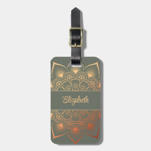 Étiquette À Bagage Moderne Savage Green Peach Mandala