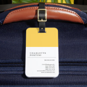 Étiquette À Bagage Moderne Simple Blanc couleur jaune or minimaliste