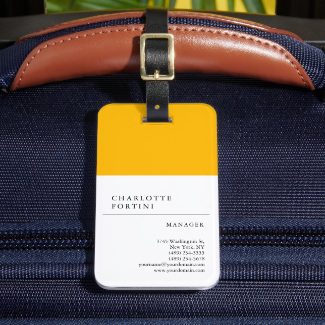 Étiquette À Bagage Moderne Simple Couleur Jaune Blanc Minimaliste (Insitu Rectoal 2)