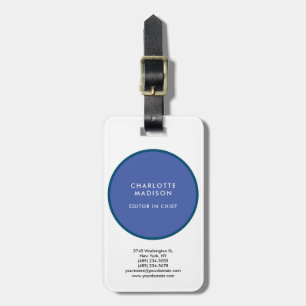 Étiquette À Bagage Moderne Simple Moyen Bleu Blanc Minimaliste Plat