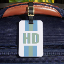 Étiquette À Bagage Moderne vert bleu rayé Monogramme ombré féminin