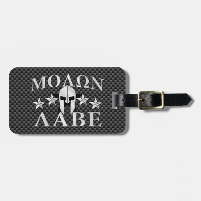 Étiquette À Bagage Molon Labe Spartan Warrior 5 étoiles Carbon (Devant horizontal)