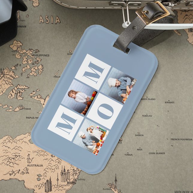 Étiquette À Bagage Mom 3 Photo Collage Dusty Blue (Créateur téléchargé)