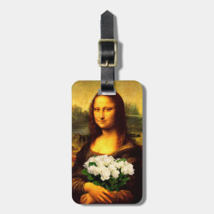 Étiquette À Bagage Mona Lisa Avec Bouquet De Roses Blanches