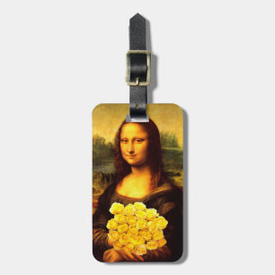 Étiquette À Bagage Mona Lisa Avec Bouquet De Roses Jaunes