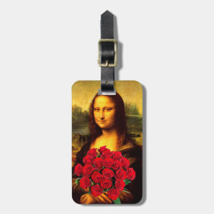 Étiquette À Bagage Mona Lisa Avec Bouquet De Roses Rouges