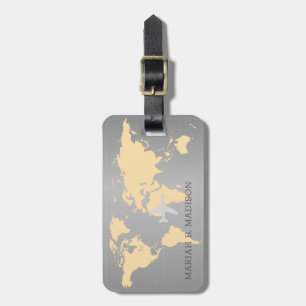 Étiquette À Bagage Monde Carte Voyageur Gold Brush metal Monogramme