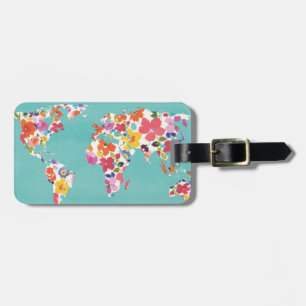 Étiquette À Bagage Monde floral lumineux Teal