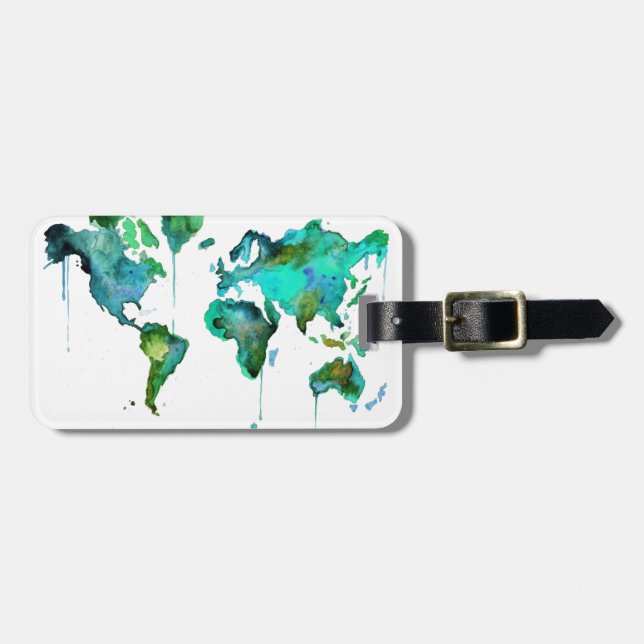 Étiquette À Bagage Monde pour aquarelle de la carte (Devant horizontal)