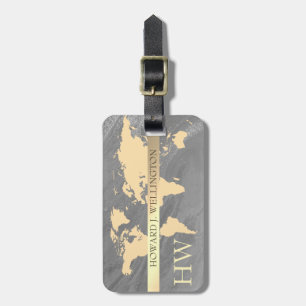 Étiquette À Bagage Monde Traveller Map Marble Parties scintillant Nom