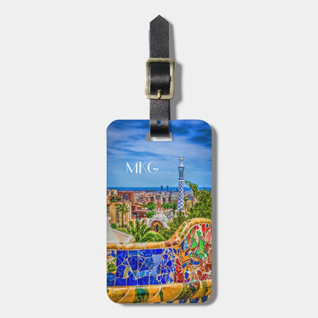 Étiquette À Bagage Monogram Barcelona Parc Guell Europe Photo Moderne (Devant Vertical)