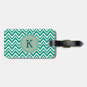 Étiquette À Bagage Monogram Emerald Green et White Zigzag Motif