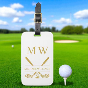 Étiquette À Bagage Monogram Golf Clubs White Gold Personnalisé