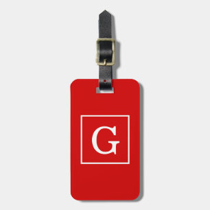 Étiquette À Bagage Monogram initial de Red White Framed