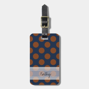 Étiquette À Bagage Monogram Marine Blue Brown Chic Polka Motif