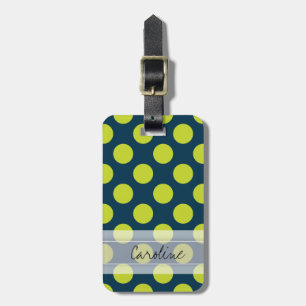 Étiquette À Bagage Monogram Marine Blue Green Chic Polka Motif