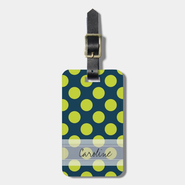 Étiquette À Bagage Monogram Marine Blue Green Chic Polka Motif (Devant Vertical)