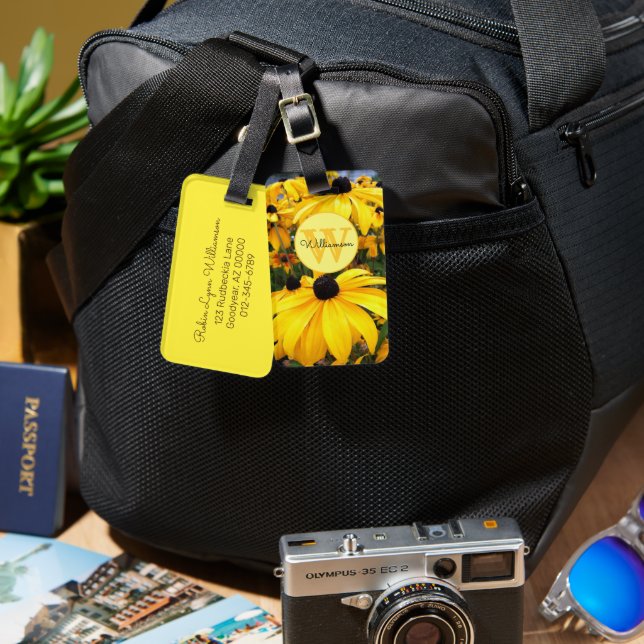 Étiquette À Bagage Monogram Rudbeckia Black Eyed Susan Flower Custom (Recto & Verso)
