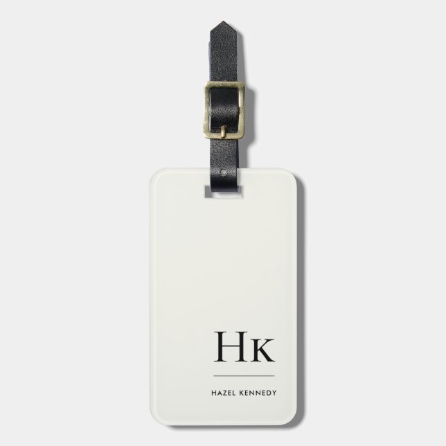Étiquette À Bagage Monogram Simple Modern Elegant Ivory White Classic (Devant Vertical)